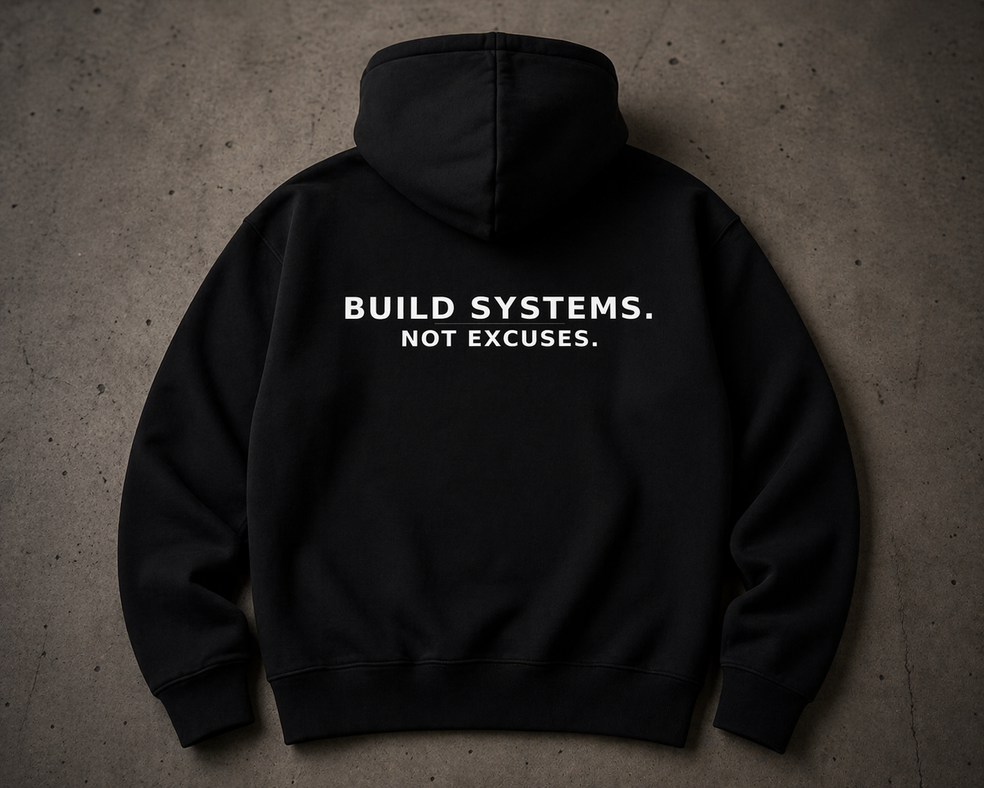 KODEON BUILD SYSTEMS NOT EXCUSES Hoodie Rückenansicht flach liegend