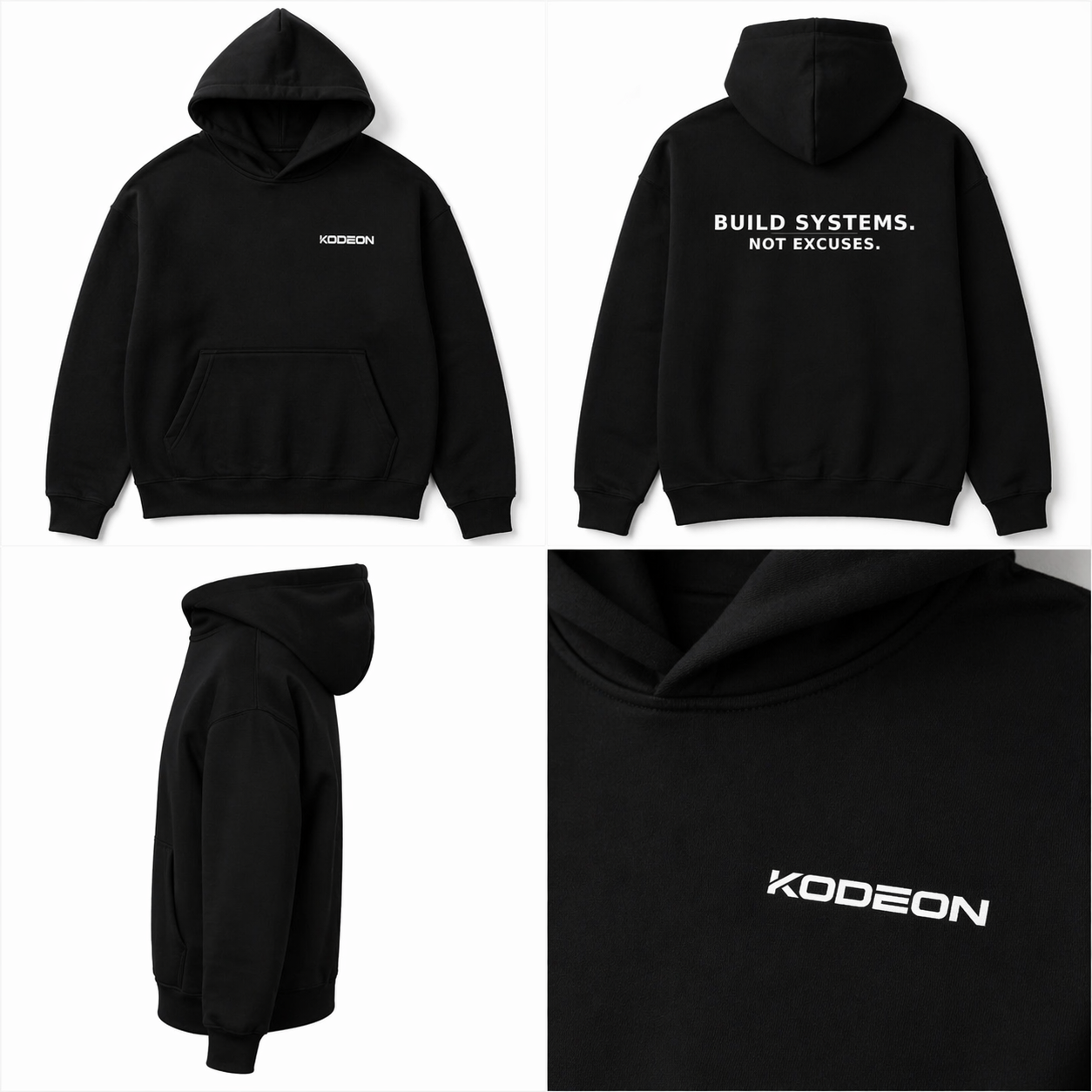 KODEON Hoodie Produktansichten Front Rücken und Details